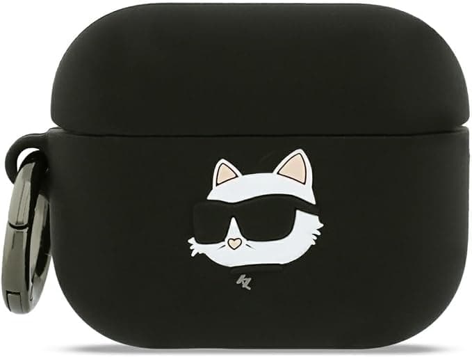 Силиконов калъф с карабинер за Apple AirPods Pro 3 - Karl Lagerfeld AirPods Pro 3 3D Logo NFT Choupette Head Silicone Case (черен)