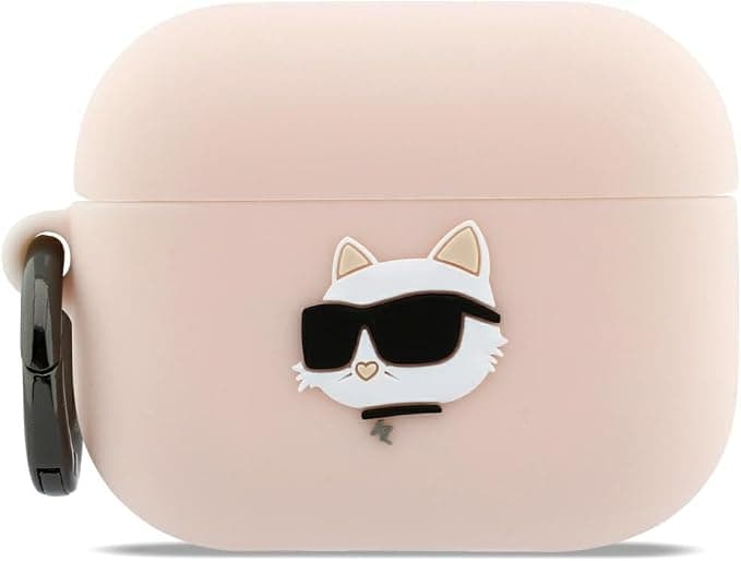 Силиконов калъф с карабинер за Apple AirPods Pro 3 - Karl Lagerfeld AirPods Pro 3 3D Logo NFT Choupette Head Silicone Case (розов)