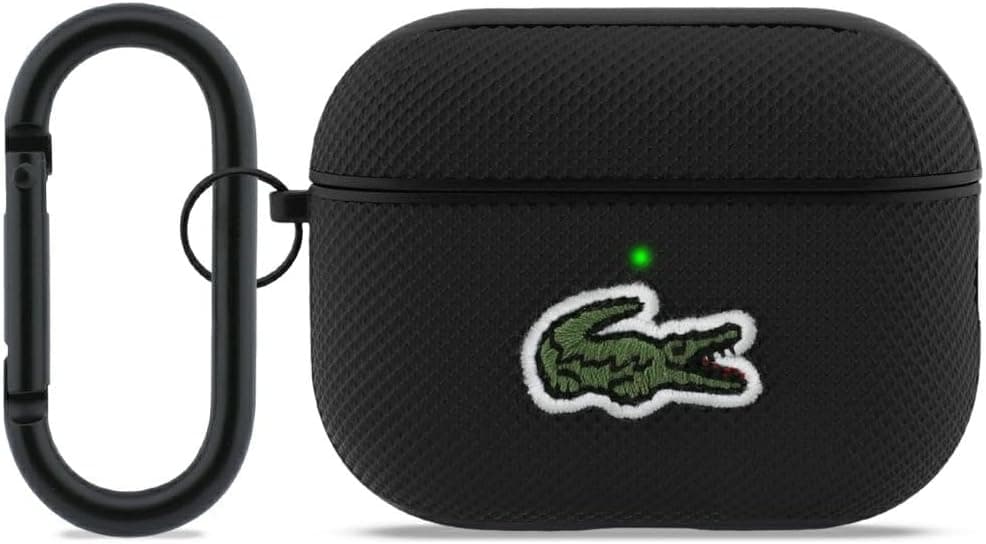 Кожен кейс с карабинер за Apple AirPods Pro 3 - Lacoste PU Petit Pique Croc Logo Patch Case (черен)