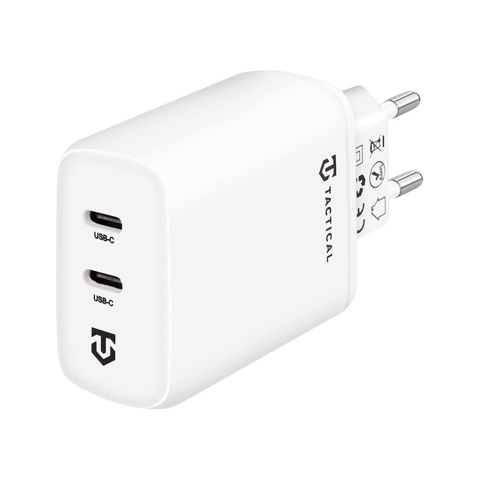 Захранване за ел. мрежа смартфони и таблети с 2xUSB-C изхода и с технология за бързо зареждане - Tactical Base Plug Dual Travel Wall Charger 40W (бял)
