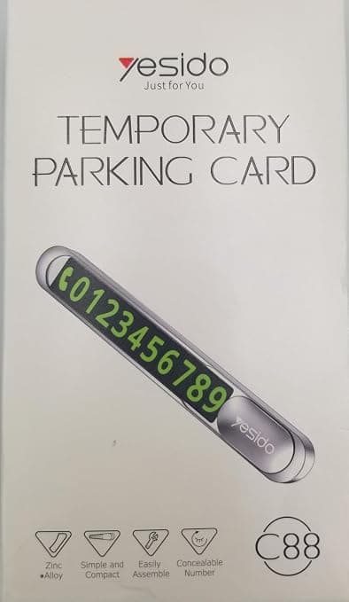 Алуминиева визитка за телефонен номер при временно паркиране на автомобил - Yesido Dashboard Parking Number Plate (сив-черен)