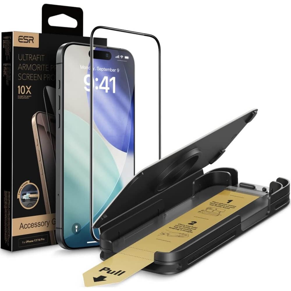 Висок клас стъклено защитно покритие за външния дисплей на iPhone 17 Pro - ESR Corning Gorilla Glass UltraFit (черен-прозрачен)
