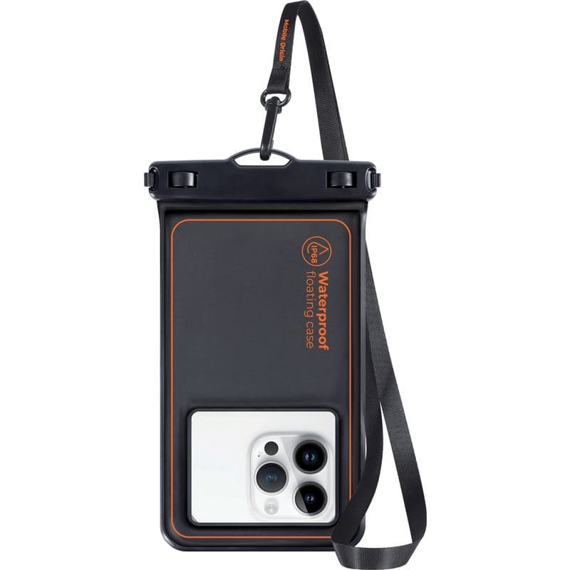 Универсален водоустойчив калъф за смартфони до 6.5 инча - Mobile Origin Waterproof Floating Case IPX8 (черен-оранжев)