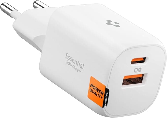 Захранване за ел. мрежа с USB-A и USB-C изходи и технология за бързо зареждане - Spigen Essential 35W Wall Charger EE352EU (бял)