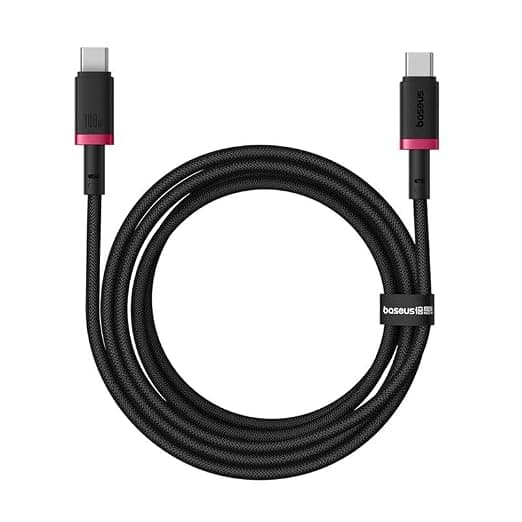 Здрав кабел с въжена оплетка за бързо зареждане за устройства с USB-C порт - Baseus Dura Series USB-C to USB-C Fast Charging Cable 100W (P10377803U01-03) (200 см) (черен-червен)