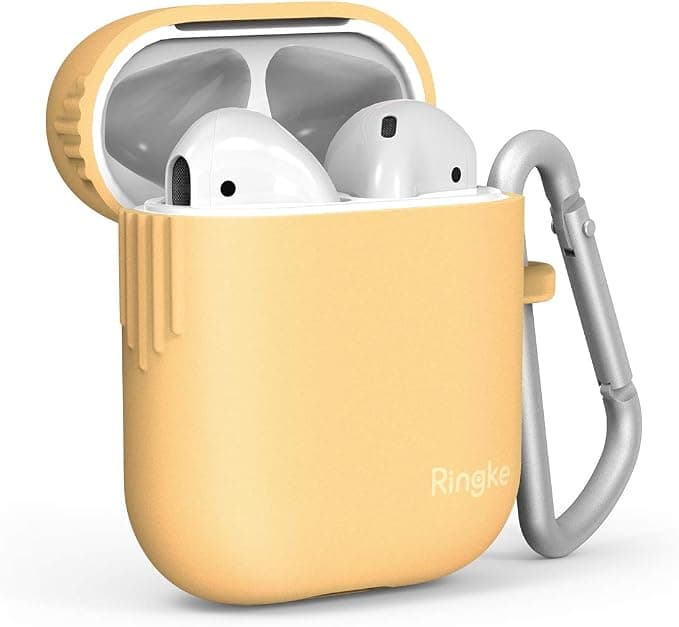 Силиконов калъф с карабинер за Apple AirPods и Apple AirPods 2 - Ringke AirPods Silicone Case (бежов)