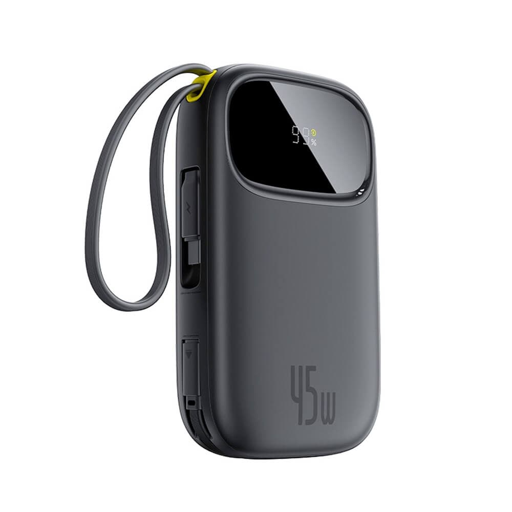 Външна батерия с вграден USB-C и Lightning кабел и USB-C, USB-А портове - Baseus EnerFill FC31 Qpow2 Power Bank With USB-C and Lightning cable 45W 10000 mAh (черен)