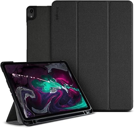 Полиуретанов калъф с поставка и отделение за Apple Pencil за iPad Pro 11 (2018) - Ringke Smart Flip Case (черен)
