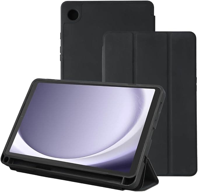 Полиуретанов калъф с поставка и отделение за Samsung S-Pen за Samsung Galaxy Tab A11, Galaxy Tab A9 - 4smarts Folio Basic Case (черен)