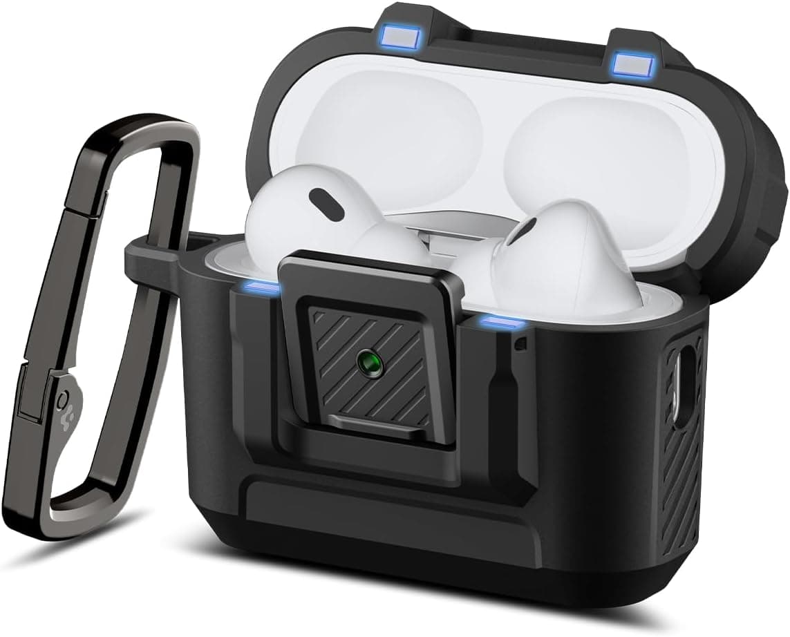 Хибриден удароустойчив кейс с карабинер за Apple AirPods Pro 3 - Spigen AirPods Pro 3 Lock Fit Case (черен)