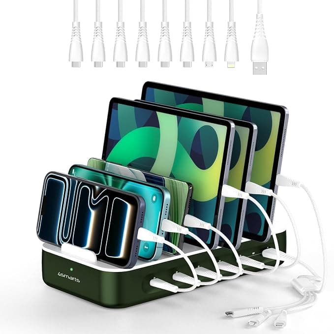 Док станция с 5xUSB-C и 1xUSB-A гнезда за зареждане таблети и смартфони - 4smarts Team Charging Station 100W (зелен)