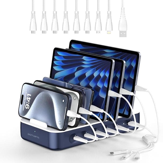 Док станция с 5xUSB-C и 1xUSB-A гнезда за зареждане таблети и смартфони - 4smarts Team Charging Station 100W (тъмносин)
