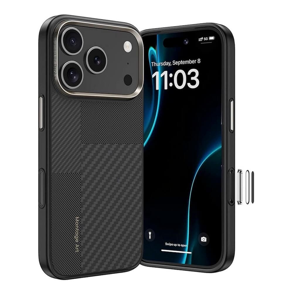Удароустойчив кевларен кейс с MagSafe за iPhone 17 Pro - Benks Magnetic Armor Pro Montage Kevlar Metal Frame Camera Control Case 600D and 1500D (черен)