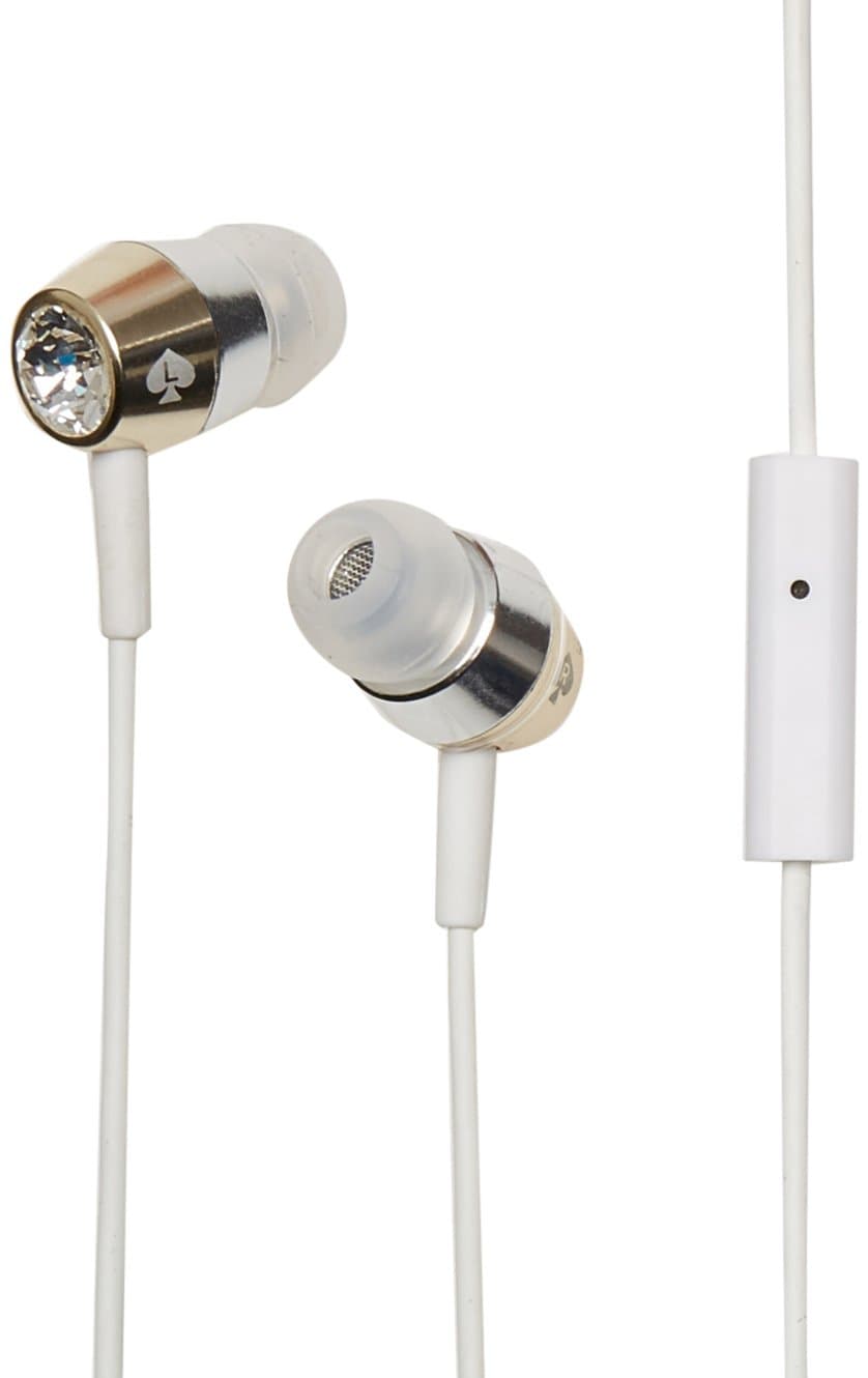 Луксозни слушалки с кристали и микрофон за мобилни устройства - Kate Spade New York EarBuds (бял)