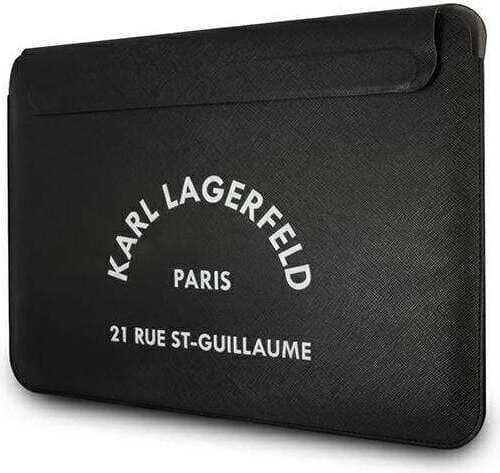 Дизайнерски кожен калъф за MacBook и преносими компютри до 16 инча - Karl Lagerfeld RSG Logo Leather Laptop Sleeve 16 (черен)