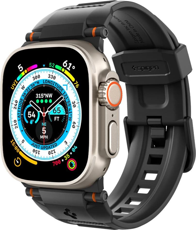 Хибридна каишка (полимер+карбон) за Apple Watch 42мм, 44мм, 45мм, 46мм, Ultra, Ultra 2 49мм - Spigen Rugged Ultra Band (черен)