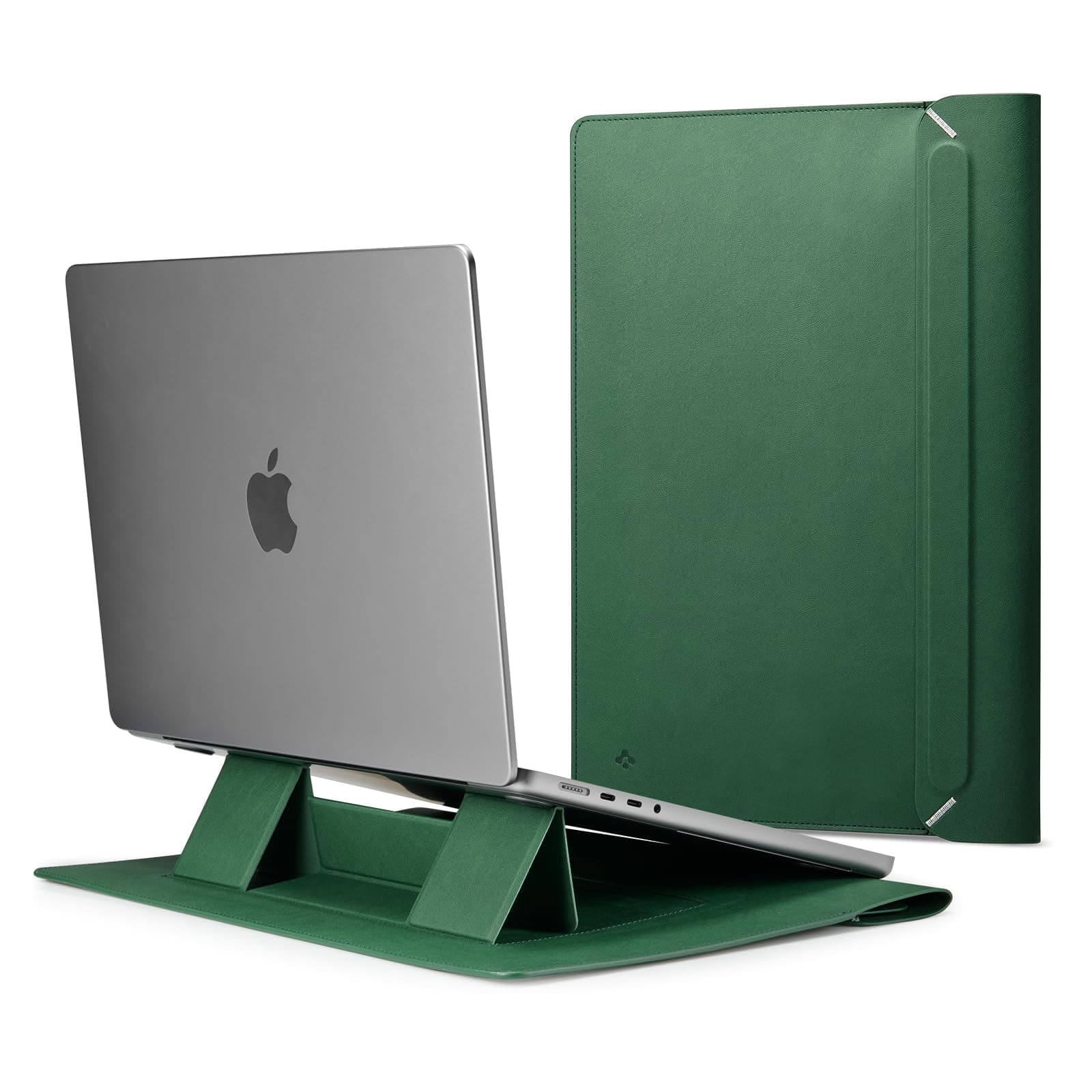Кожен калъф с поставка за MacBook Air 13, MacBook Pro 13, MacBook Pro 14 и лаптопи до 14 инча - Spigen Valentinus S Laptop Sleeve 14 (зелен)