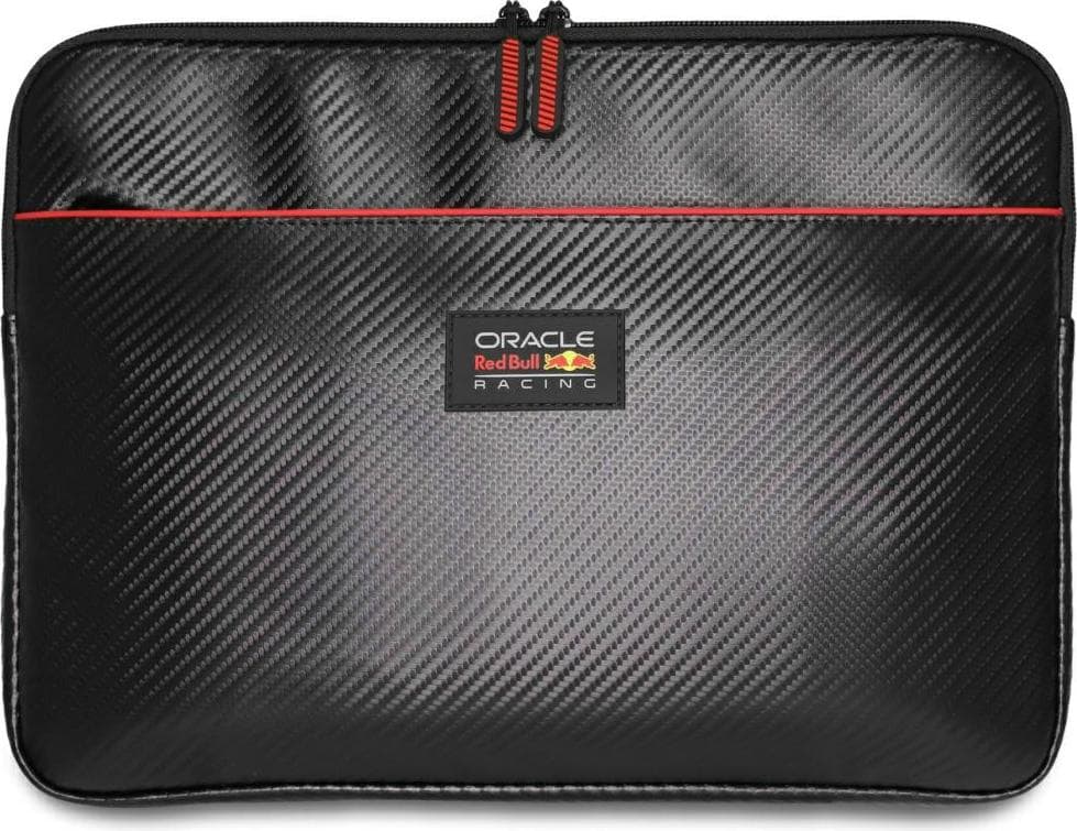 Дизайнерски луксозен кожен калъф за MacBook Air 13, MacBook Pro 13, MacBook Pro 14 и лаптопи до 14 инча - Red Bull PU Carbon Notebook Sleeve (черен)