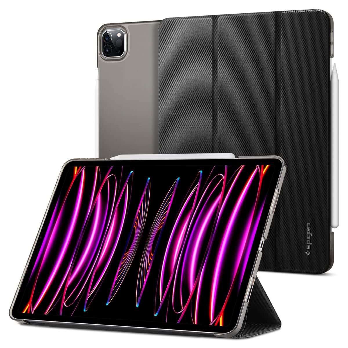 Силиконов (TPU) кейс с висока степен на защита и поставка за iPad Pro 11 M2 (2022), iPad Pro 11 M1 (2021) - Spigen Liquid Air Folio Case (черен)