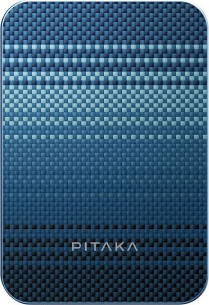 Преносима външна батерия с USB-C порт и безжично зареждане с MagSafe - Pitaka Qi2 Aramid Fiber Magnetic Power Bank 5000 mAh 15W (син)