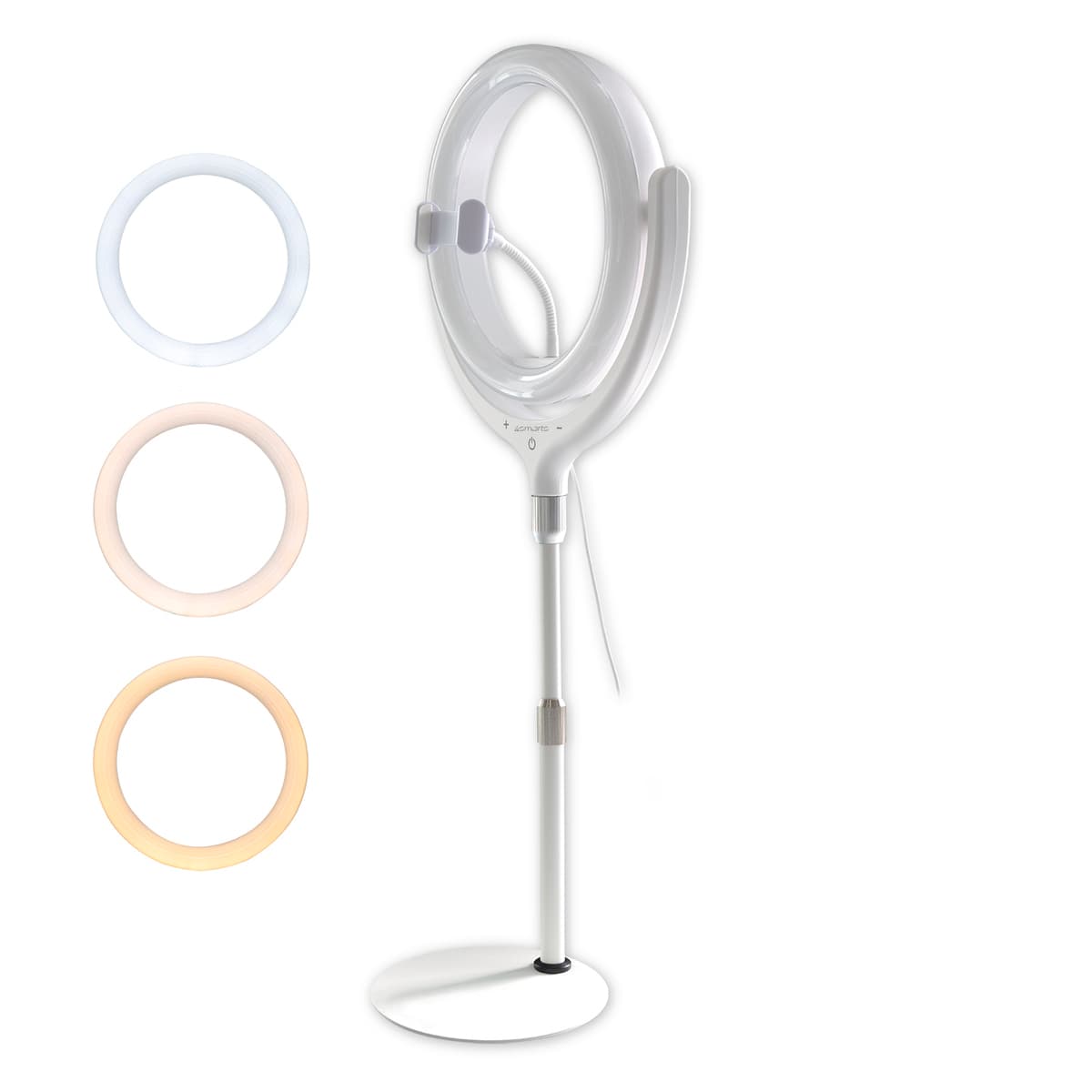 Настолна LED лампа с държач за смартфони - 4smarts Selfie Ring Light LoomiPod Desk Lamp (бял)