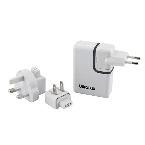 Универсално захранване за ел. мрежа с 4 USB изхода и преходници за цял свят - Ultralux Universal World Travel 4USB 2A Charger (бял)