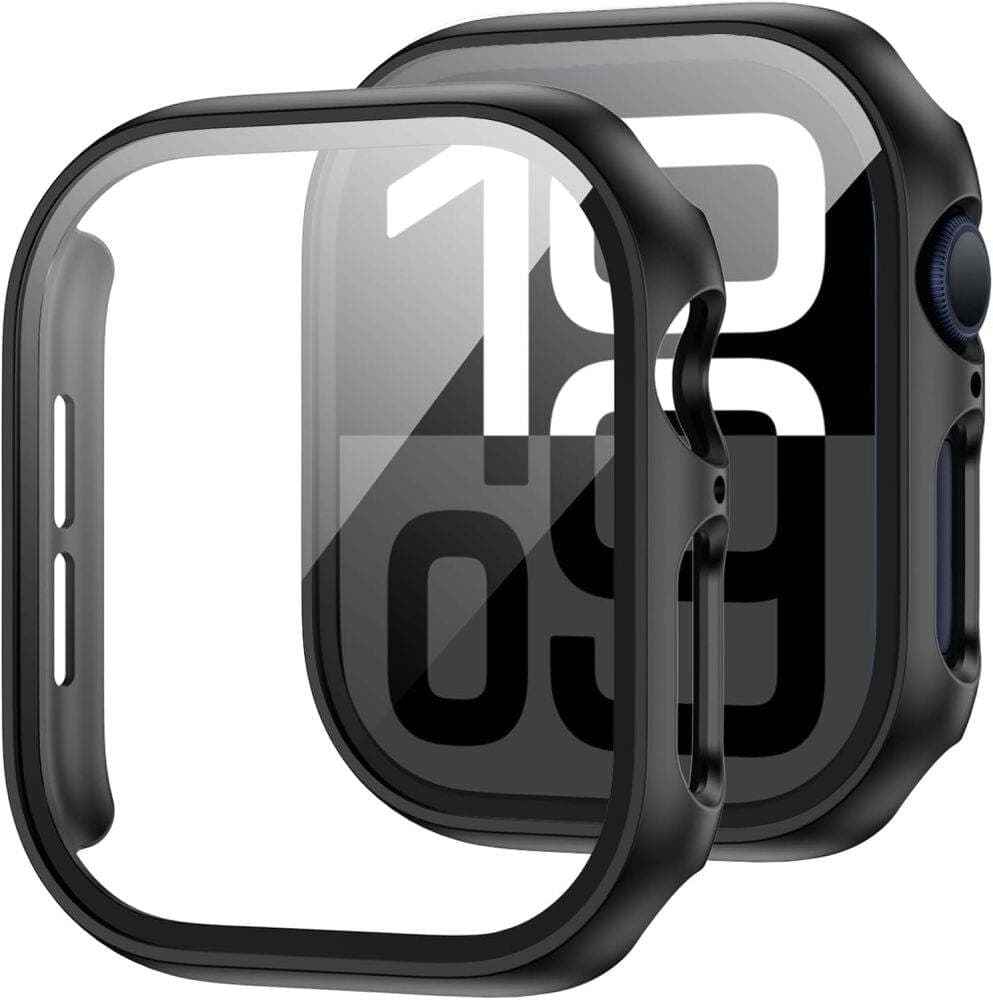 Качествен твърд кейс с вграден стъклен протектор за дисплея на Apple Watch 10 46мм (2024) - Tech-Protect Defense360 Case (черен)