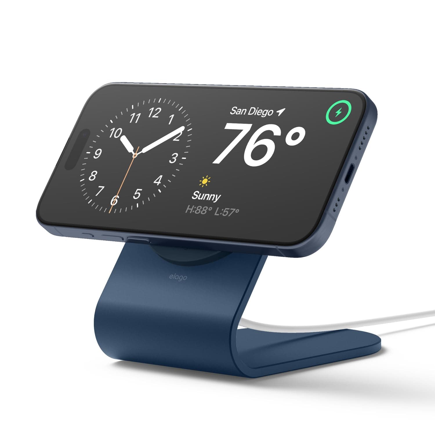 Алуминиева поставка Elago, MS3 Aluminum Charging Stand for MagSafe, за безжично зареждане на iPhone чрез поставяне на Apple MagSafe Charger, тъмносин