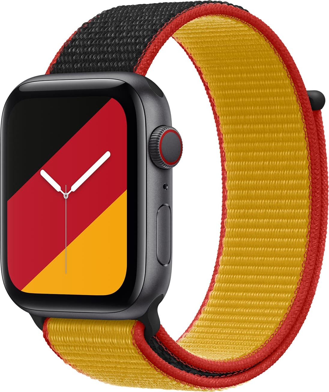 Оригинална текстилна каишка за Apple Watch 42мм, 44мм, 45мм, 46мм, Ultra, Ultra 2 49мм - Apple Germany Sport Loop (черен-жълт)
