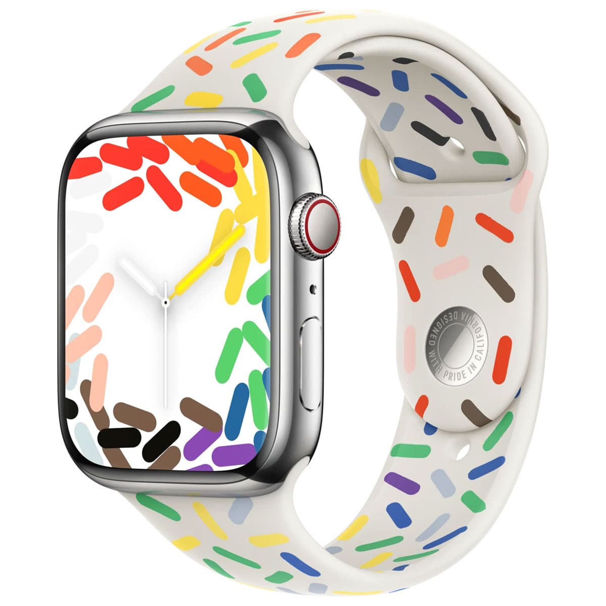Оригинална силиконова каишка за Apple Watch 42мм, 44мм, 45мм, 46мм, Ultra, Ultra 2 49мм (бял-шарен) - Apple Watch Pride Edition Sport Band M/L