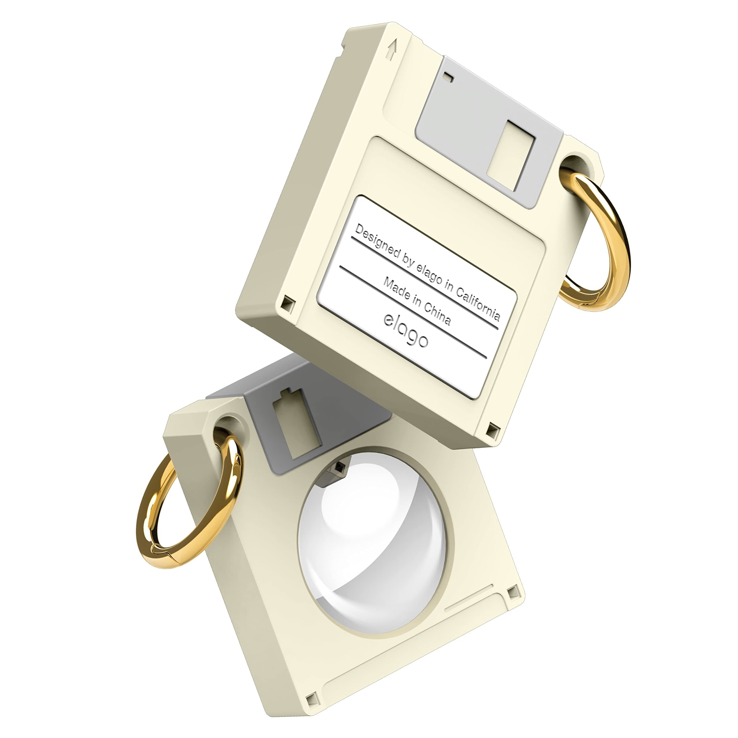 Ключодържател Elago AirTag Floppy Disk Case, за Apple AirTag, силиконов, бежов