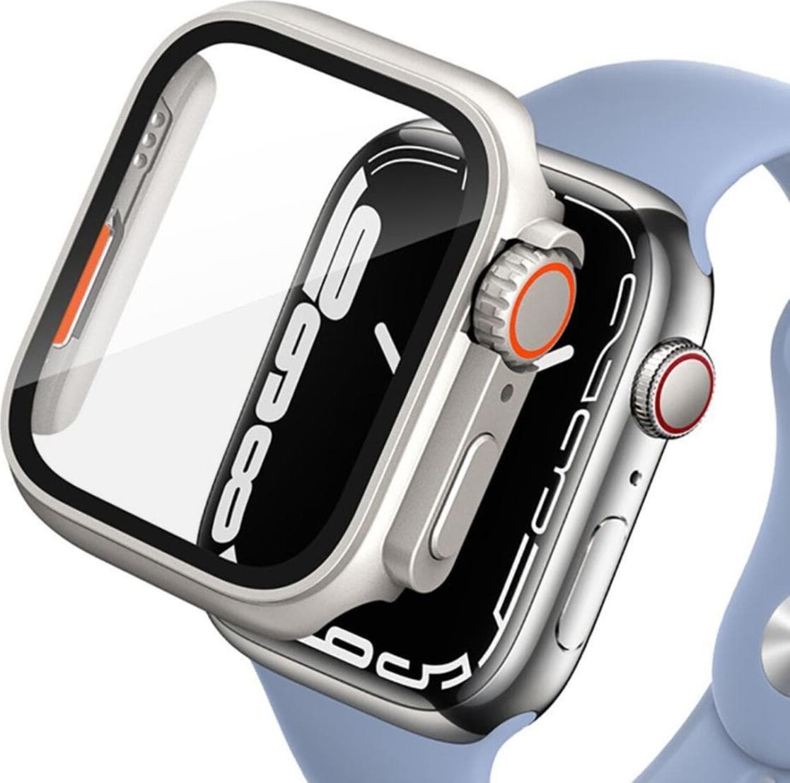 Качествен твърд кейс с вграден стъклен протектор за дисплея на Apple Watch 10 46мм (2024) - Tech-Protect Defense 360 Case (титан-оранжев)