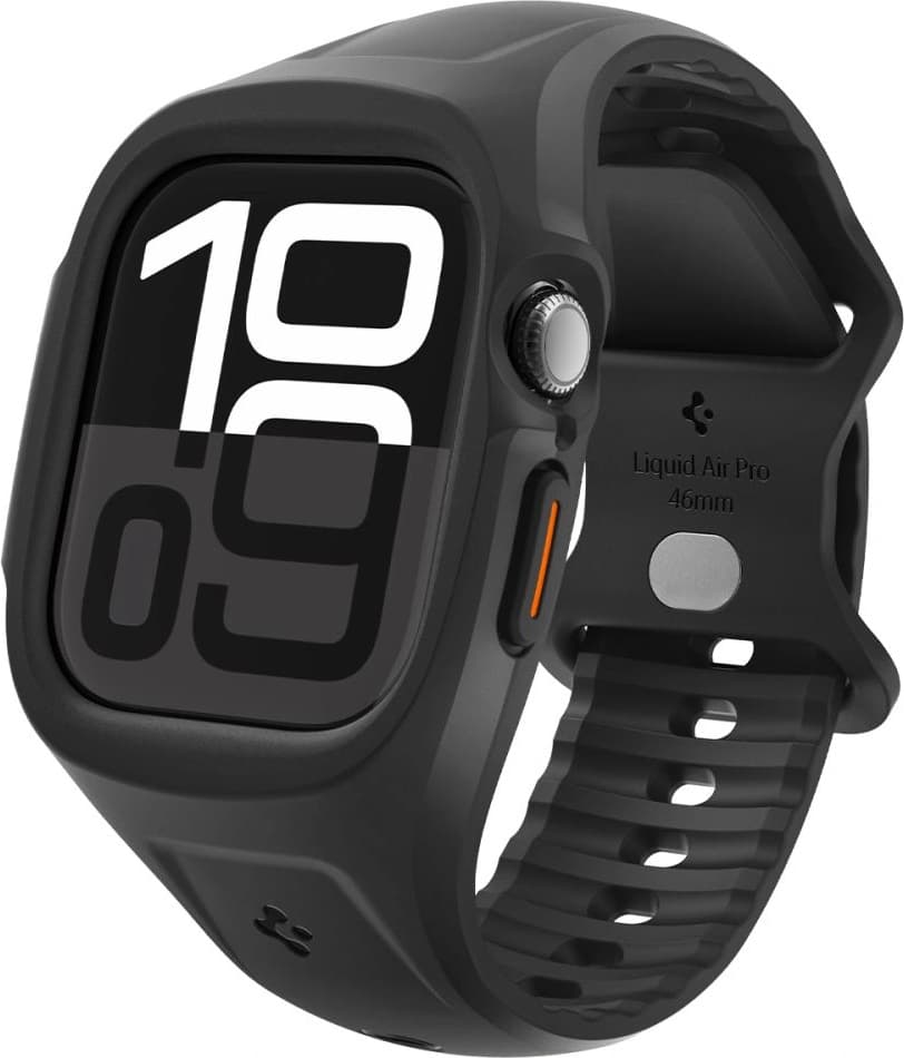 Удароустойчив TPU кейс с вградена каишка за Apple Watch 10 46мм (2024) - Spigen Liquid Air Pro Case (черен)