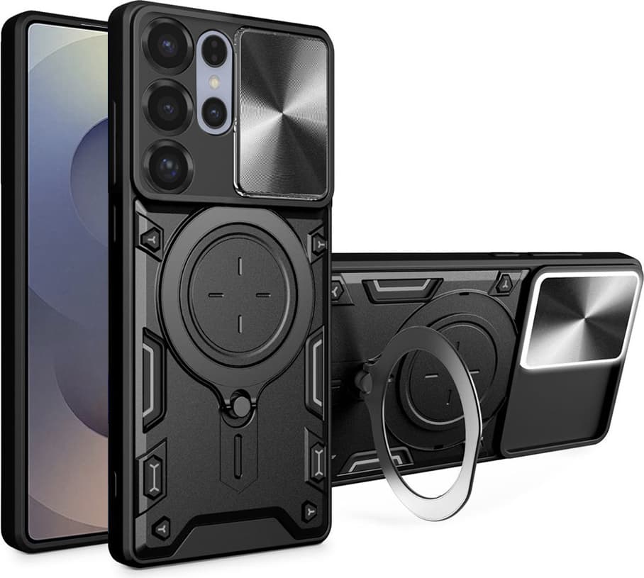 Хибриден удароустойчив кейс с вградена поставка за Samsung Galaxy S25 Ultra (черен) - Techsuit CamGuard Pro Case