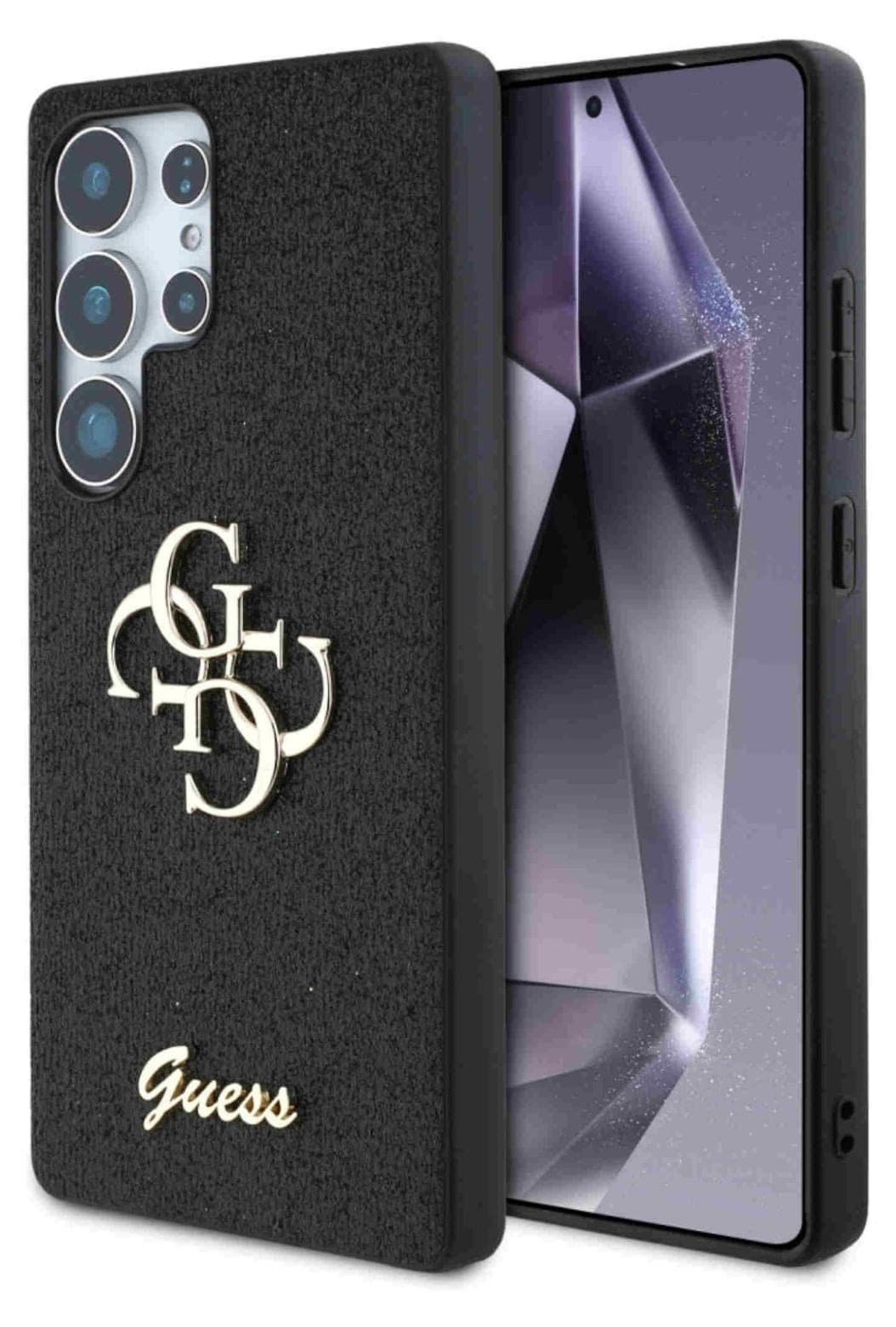 Силиконов (TPU) калъф за Samsung Galaxy S25 Ultra (черен) - Guess PU Fixed Glitter 4G Metal Logo Case