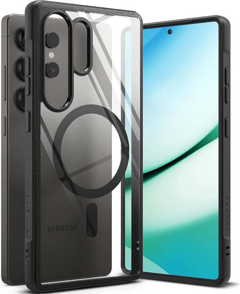 Хибриден удароустойчив кейс с MagSafe за Samsung Galaxy S25 Ultra - Ringke Fusion Magnetic Bold Case (черен-прозрачен)