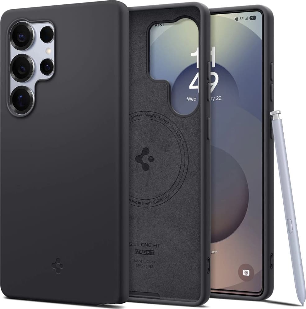 Силиконов (TPU) калъф с MagSafe за Samsung Galaxy S25 Ultra - Spigen Silicone Fit MagFit Qi2 MagSafe Case (черен)