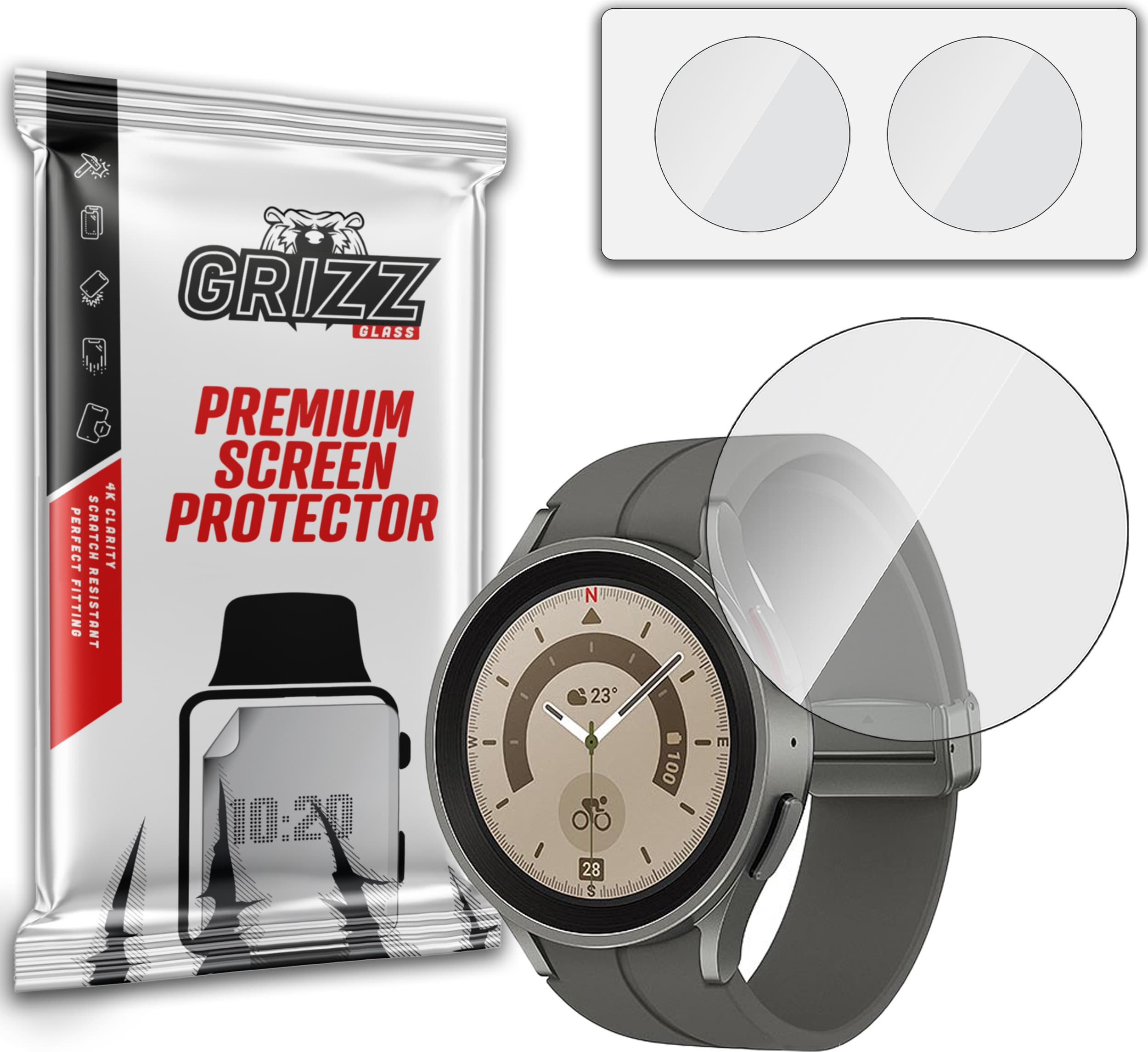 Хибридно защитно покритие за дисплея на Samsung Galaxy Watch 5 Pro 45мм (2 броя) - GrizzGlass Hybrid Glass Protector Set (прозрачен)