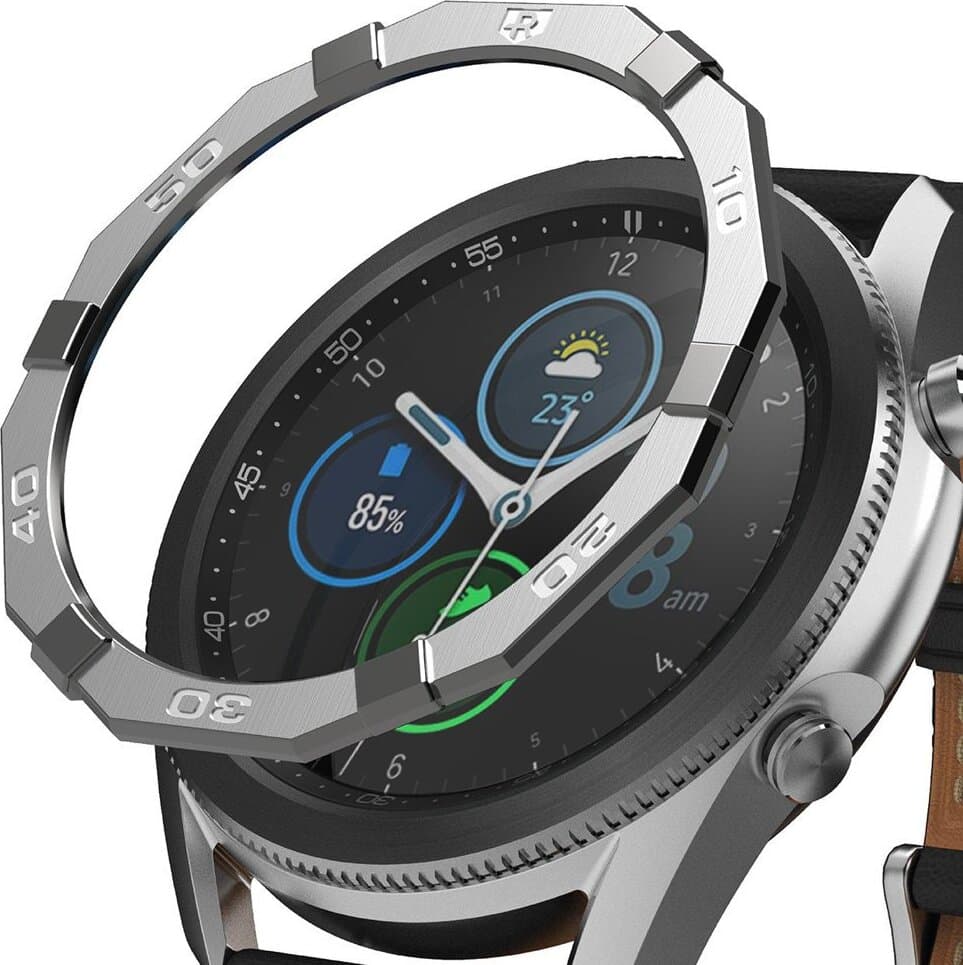 Рамка от неръждаема стомана с висока степен на защита за Samsung Galaxy Watch 3 45мм - Ringke Bezel Styling Stainless Steel (сребрист)