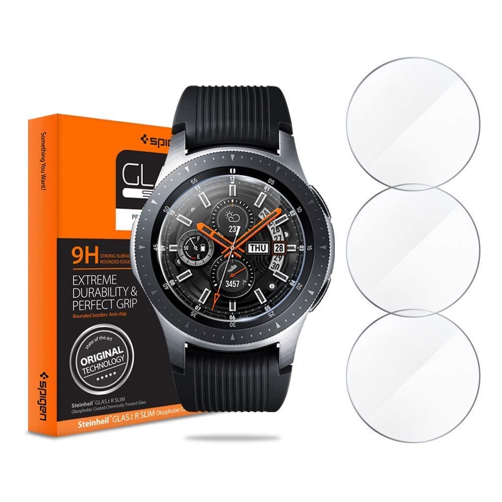 Комплект от 3 броя най-висок клас стъклено защитно покритие за дисплея на Samsung Galaxy Watch (46mm) - Spigen Tempered Glass GLAS.tR Slim (прозрачен)
