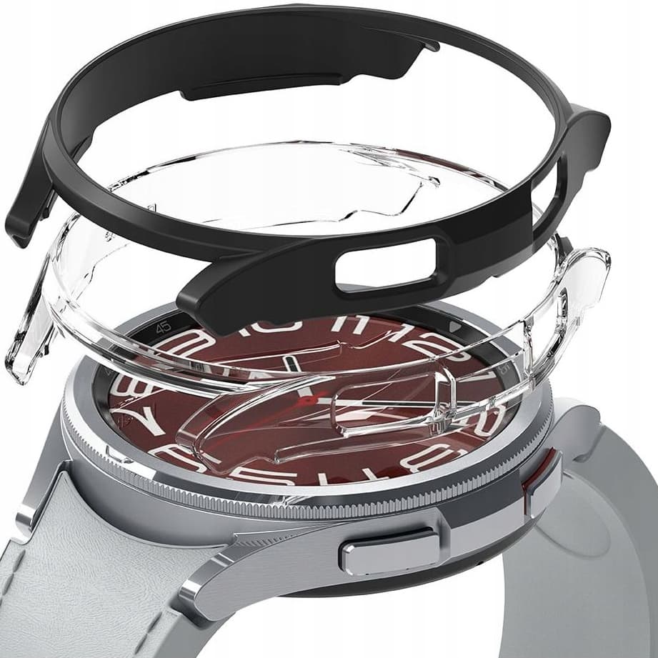 Комплект от два броя качествен твърд кейс за Samsung Galaxy Watch 6 Classic 47 мм (прозрачен и черен) - Ringke 2x Slim Watch Case (2 броя)