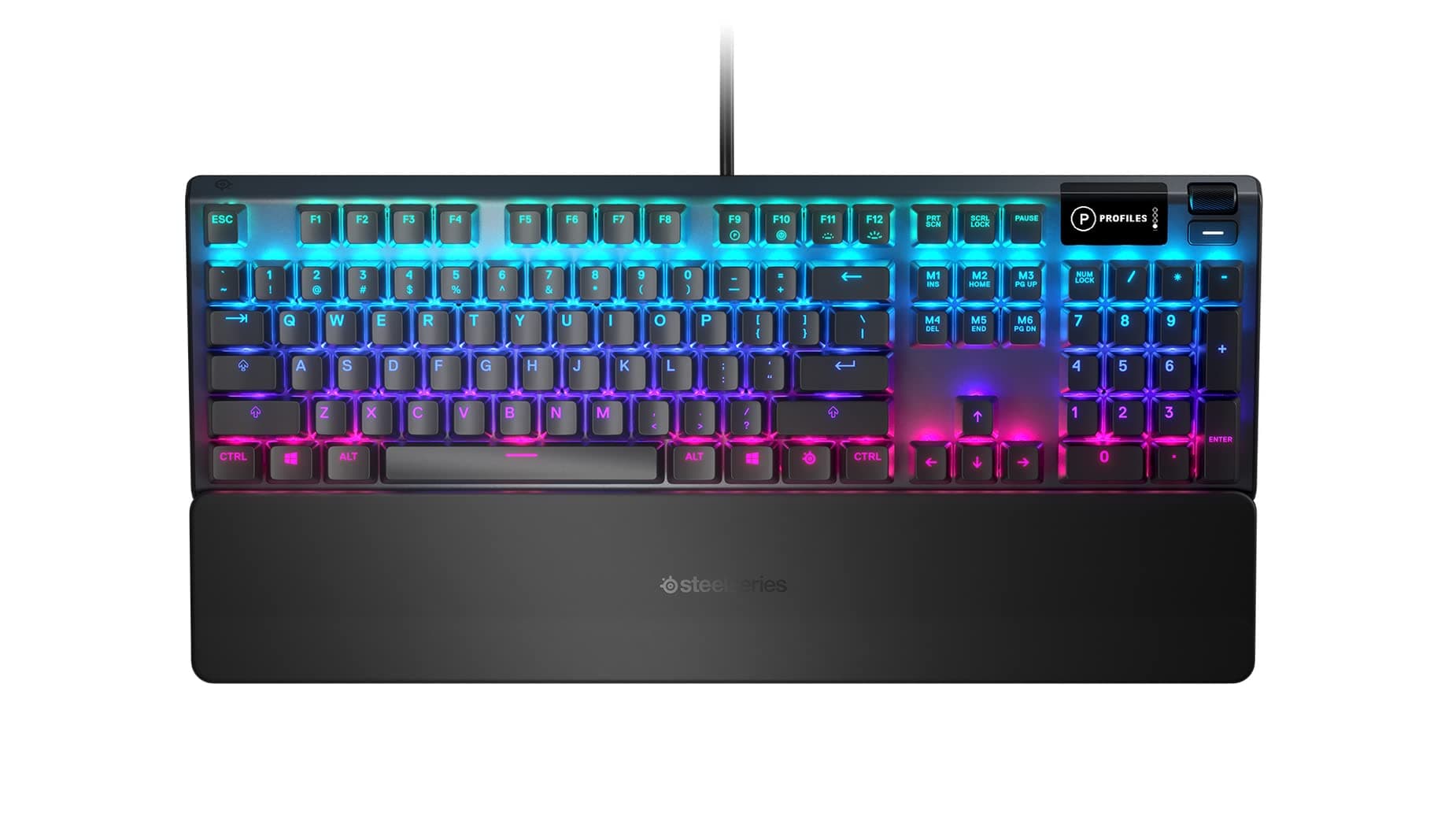 Клавиатура SteelSeries Apex 5 Hybrid Mechanical Blue Switch, гейминг, механична, RGB подсветка, магнитна подложка, черна, USB