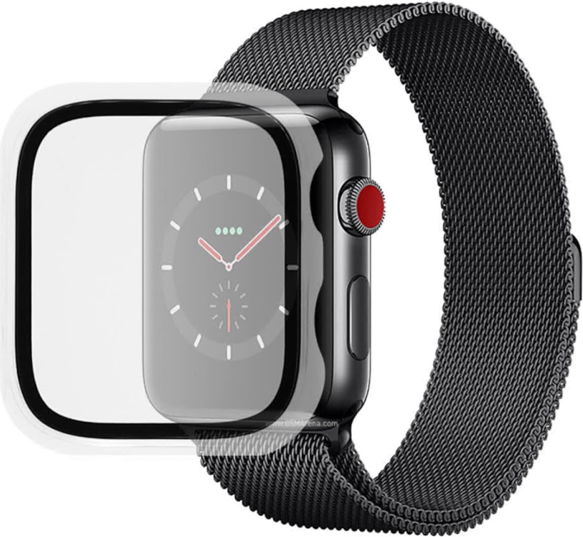 Качествен твърд кейс с вграден стъклен протектор за дисплея на Apple Watch 7 41мм - 4smarts Full Body Hard Cover (прозрачен)