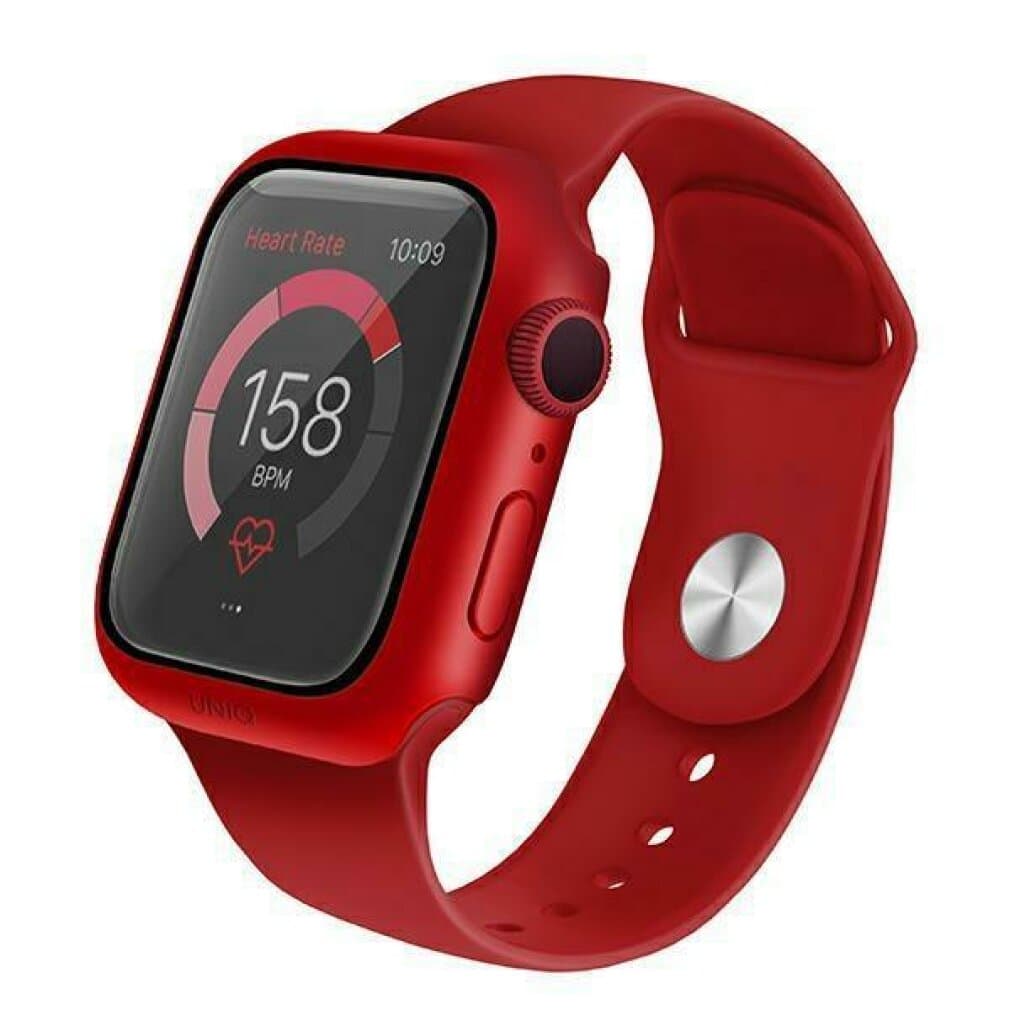 Качествен твърд кейс с вграден стъклен протектор за дисплея на Apple Watch 40мм - Uniq Nautic Apple Watch Case 40mm (червен)