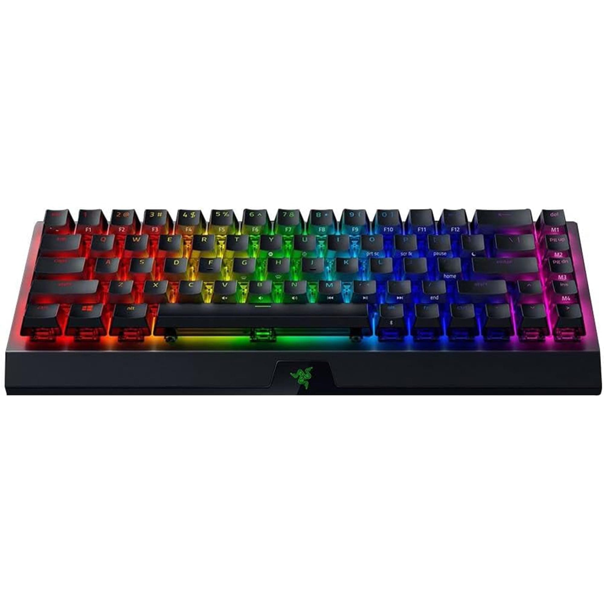 Клавиатура Razer BlackWidow V3 Mini HyperSpeed Phantom Edition (RZ03-03891900-R3M1), безжична, гейминг, механична, жълти Razer Linear суичове, US подредба, черна, Bluetooth, USB