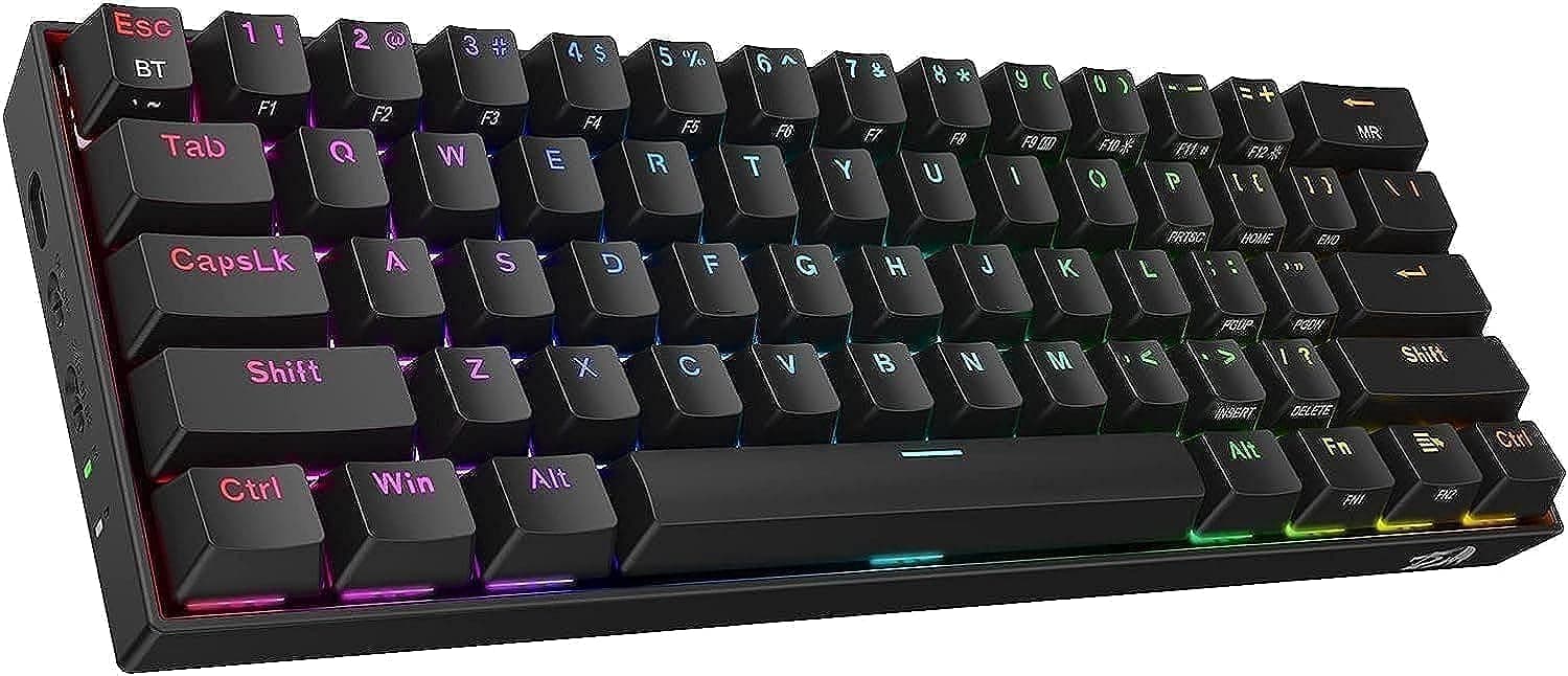 Клавиатура Redragon Draconic Pro, безжична/жична, механична, гейминг, Redragon Brown суичове, RGB подсветка, черна, Bluetooth, Wireless, USB