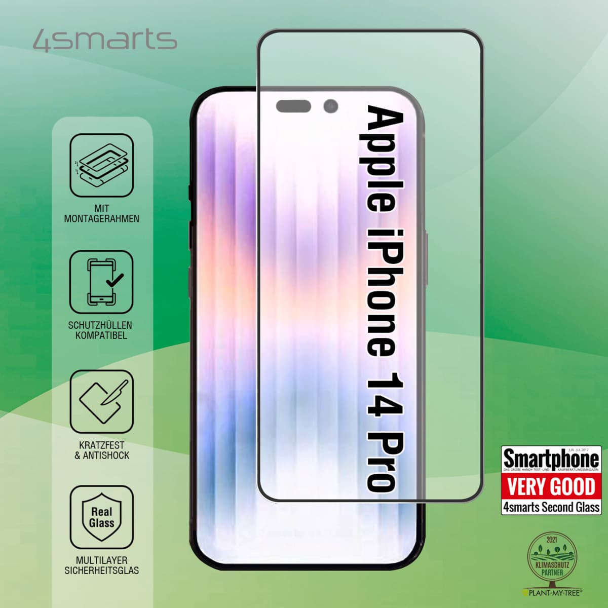 Калено стъклено защитно покритие за дисплея на iPhone 14 Pro - 4smarts Second Glass X-Pro Full Cover Glass (черен-прозрачен)