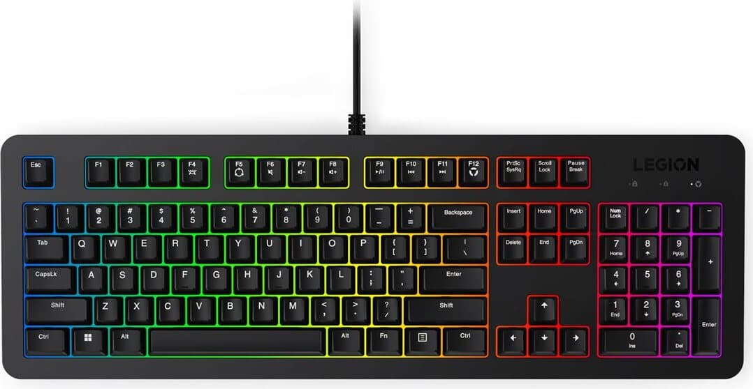 Клавиатура Lenovo Legion K310 RGB, гейминг, RGB подсветка, черна, USB