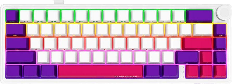 Клавиатура Lorgar KBP70MW, безжична, механична, Toxic Purple Linear суичове, гейминг, RGB подсветка, бяла, USB