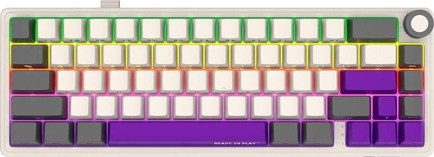Клавиатура Lorgar KBP70MW, безжична, механична, Toxic Purple Linear суичове, гейминг, RGB подсветка, бежова, USB